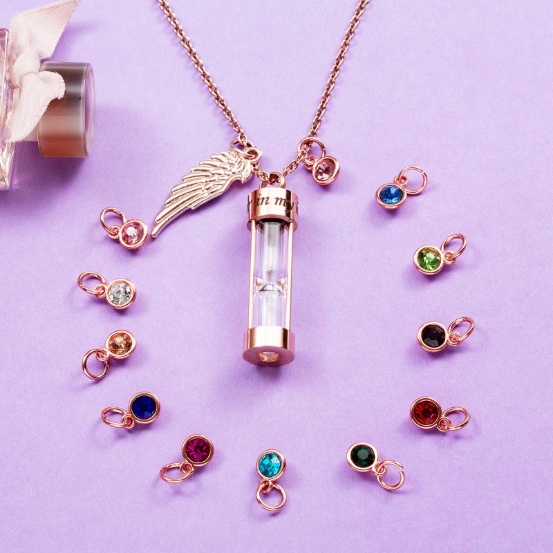 PREKIAR Cremation Urn Necklace for Ashes Timeless Hourglass Memorial Pendant Keepsake Jewelry for Human Pet Ashes with 12 Birthstone Angel Wing (Rose Gold Hourglass) - Image 5